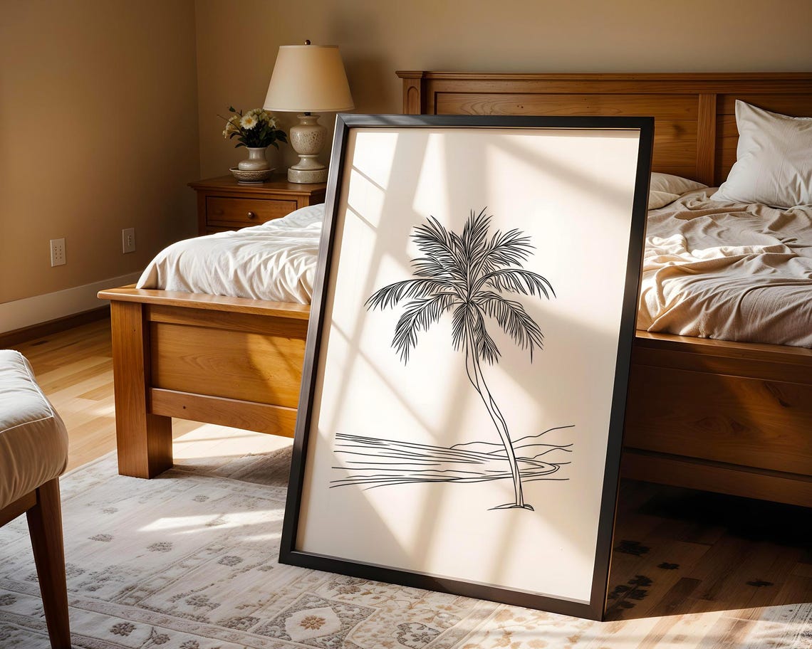 Minimalist Palm Tree Beach Ocean Sunset Line Drawing Wall Art - Image 5