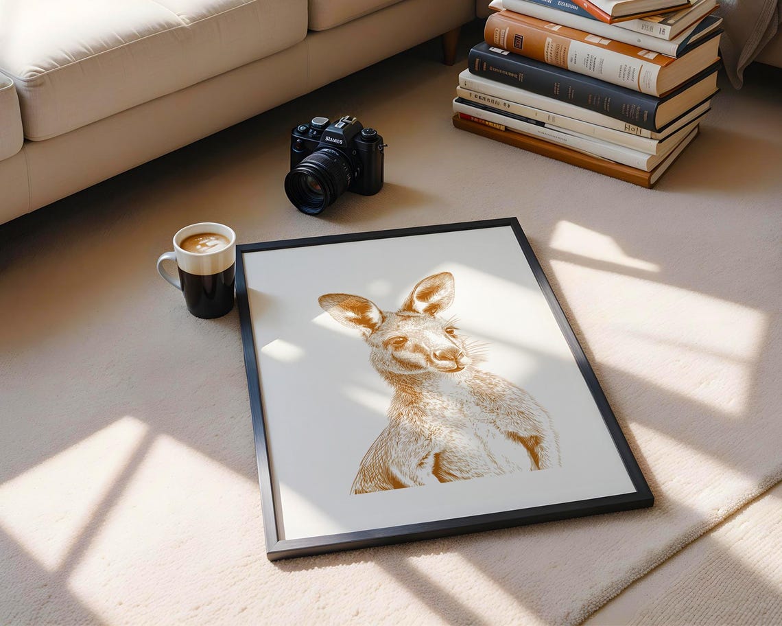 Kangaroo Portrait Sepia Ink Sketch Australian Wildlife Poster - Image 6