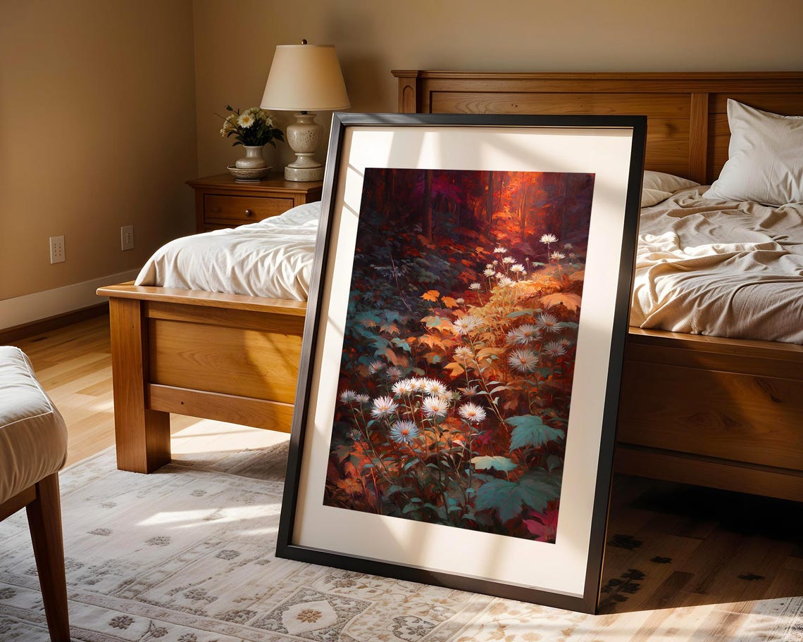 Autumn Forest White Daisy Flower Path Glowing Oil Painting Poster - Image 4