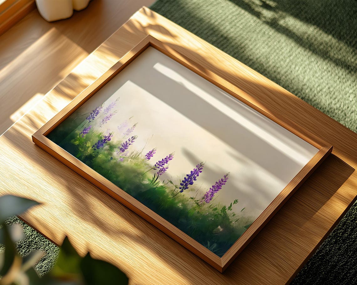 Purple Lupine Flowers Misty Meadow Soft Watercolor Botanical Poster - Image 2