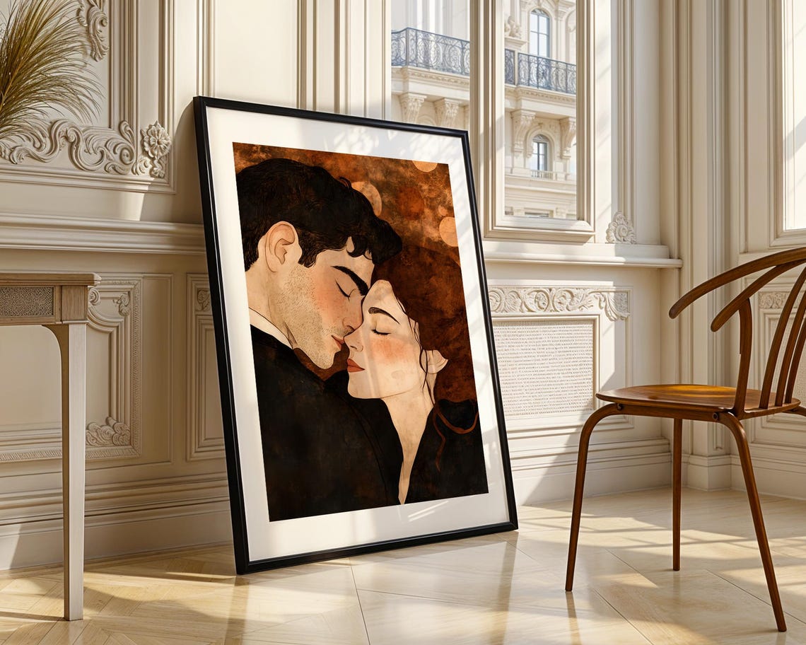 Golden Klimt Style Couple Embrace Intimate Romantic Art Poster - Image 4