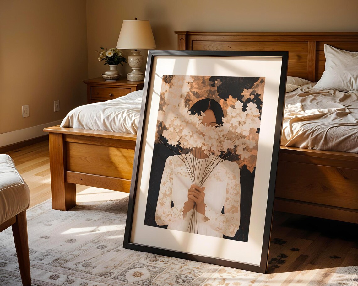Woman In White Dress Holding Big Bouquet Of White Flowers Poster - Image 3