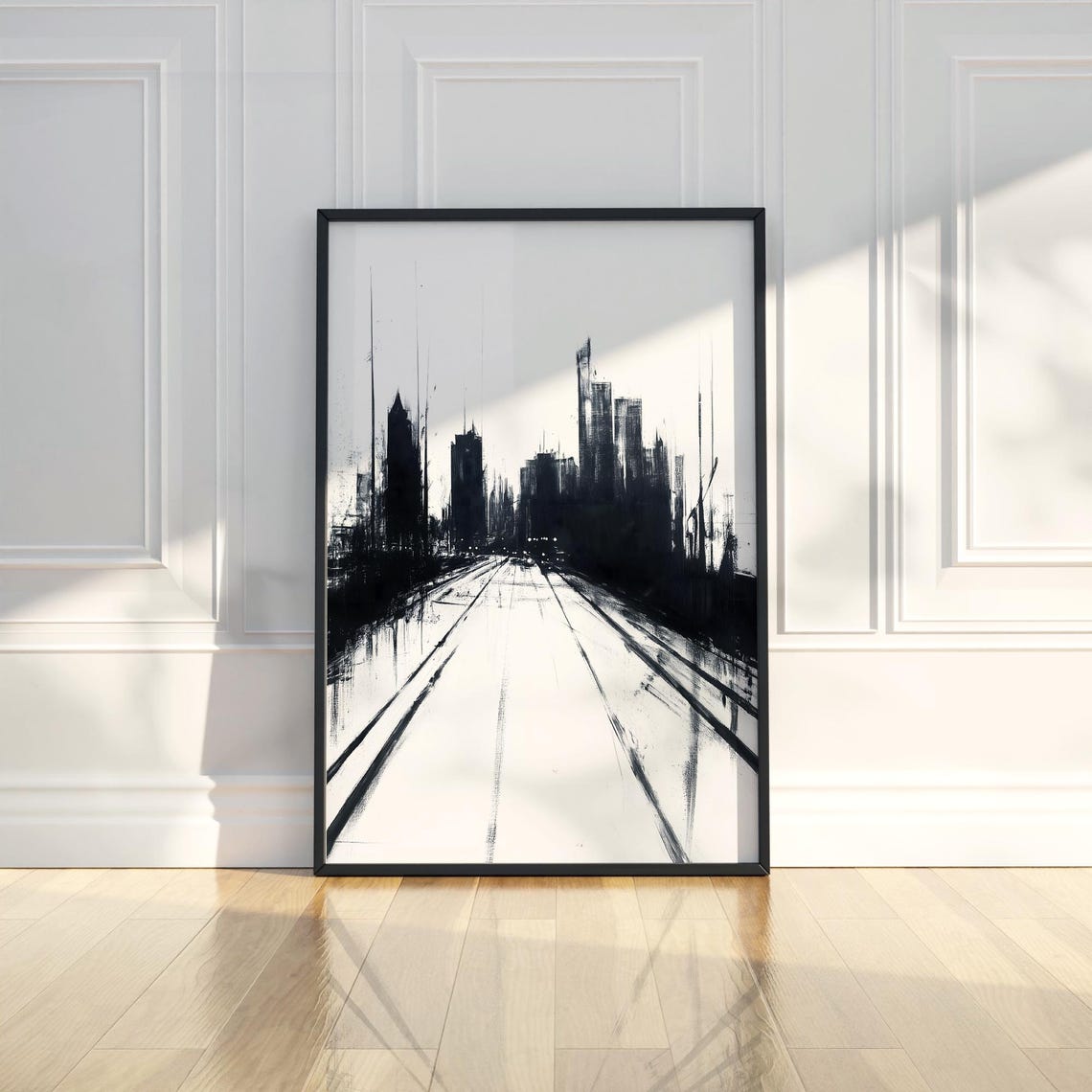 Minimalist Cityscape Charcoal Sketch Modern Urban Street Poster