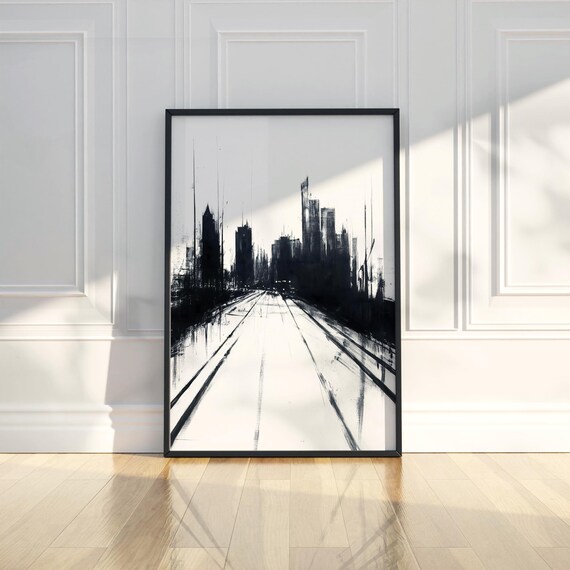 Minimalist Cityscape Charcoal Sketch Modern Urban Street Poster