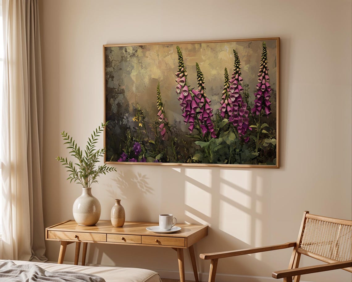 Moody Purple Foxglove Flowers Forest Edge Vintage Painting Poster - Image 5