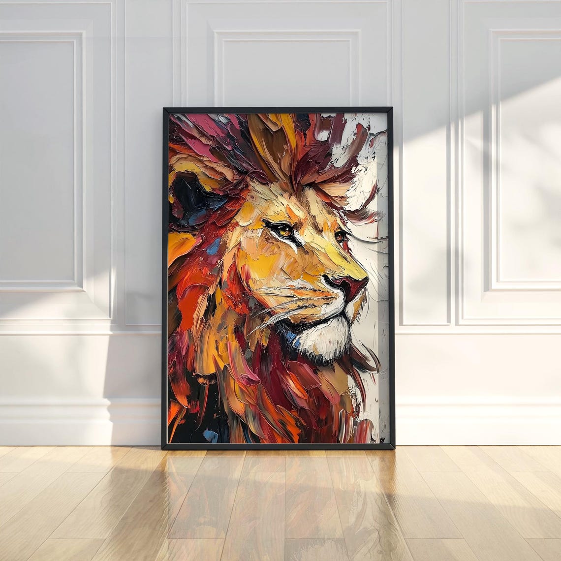 Majestic Lion Head Bold Abstract Impasto Style Oil Painting Poster