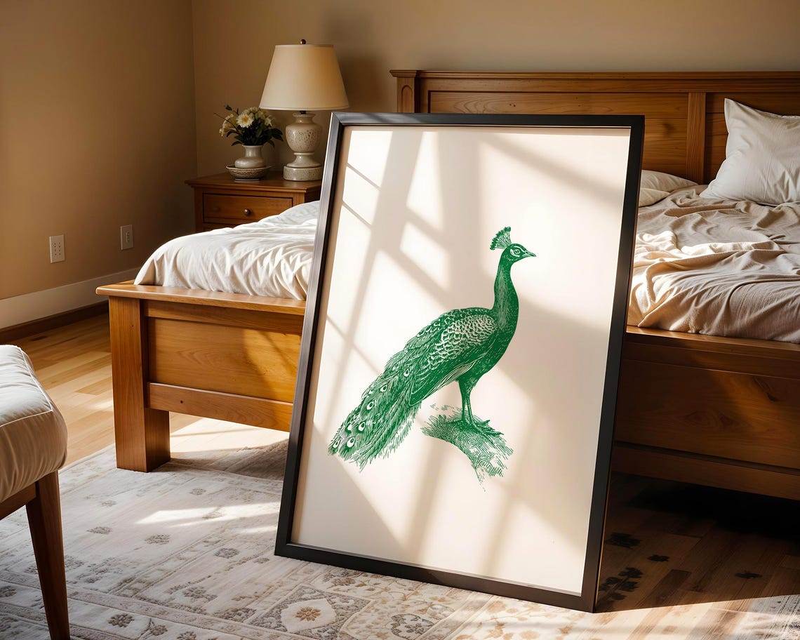 Green Peacock Vintage Engraving Bird Illustration Wildlife Poster - Image 5