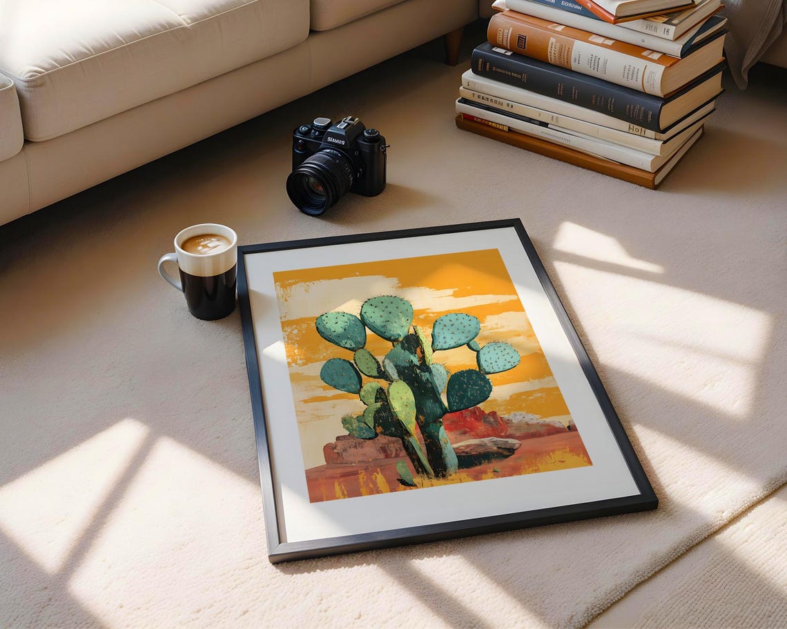 Vibrant Prickly Pear Cactus Southwestern Sunset Painting Poster - Image 5