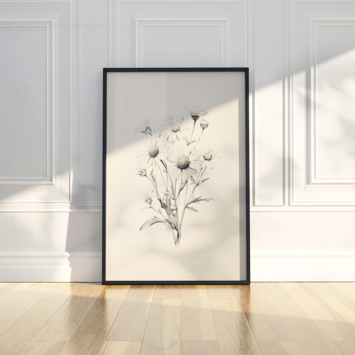 Daisy Bouquet Botanical Pencil Sketch Monochrome Flower Poster