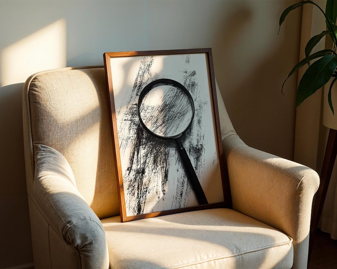 Magnifying Glass Black Ink Brushstroke Abstract Modern Wall Art - Image 2
