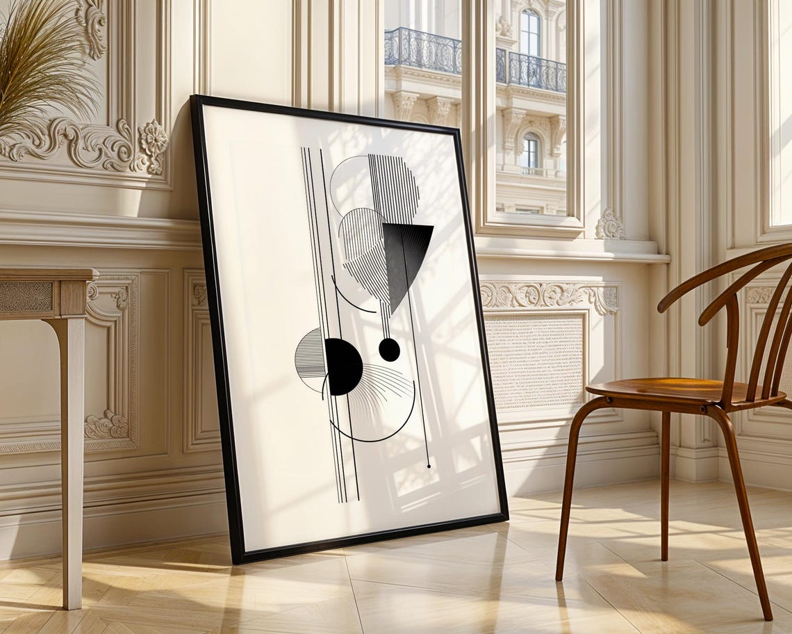 Bold Abstract Geometric Line Art Black White Modern Art Poster - Image 4