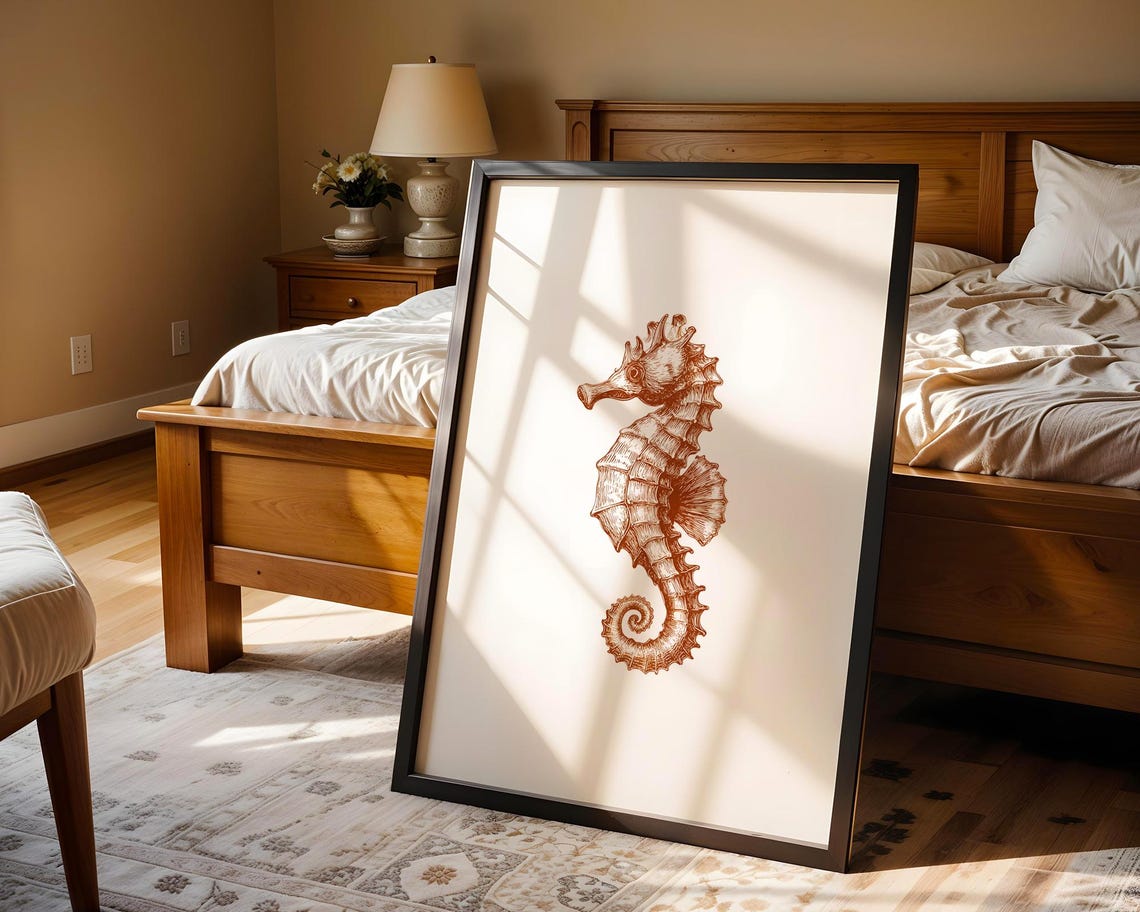 Copper Seahorse Vintage Engraving Ocean Life Illustration Poster - Image 5