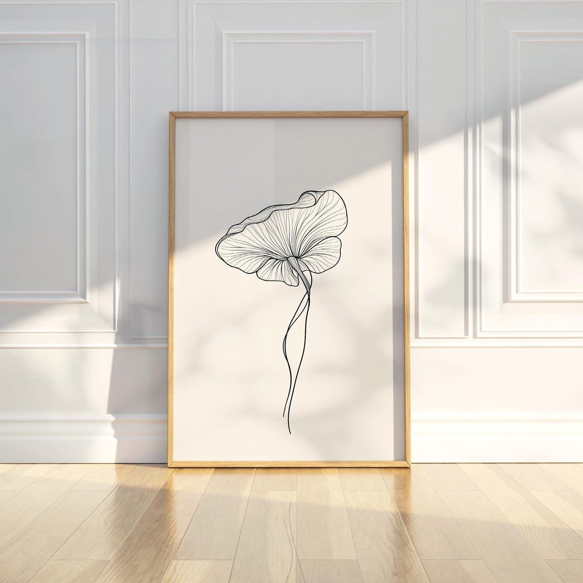 Fan Leaf Botanical Single Line Drawing Minimalist Nature Wall Art