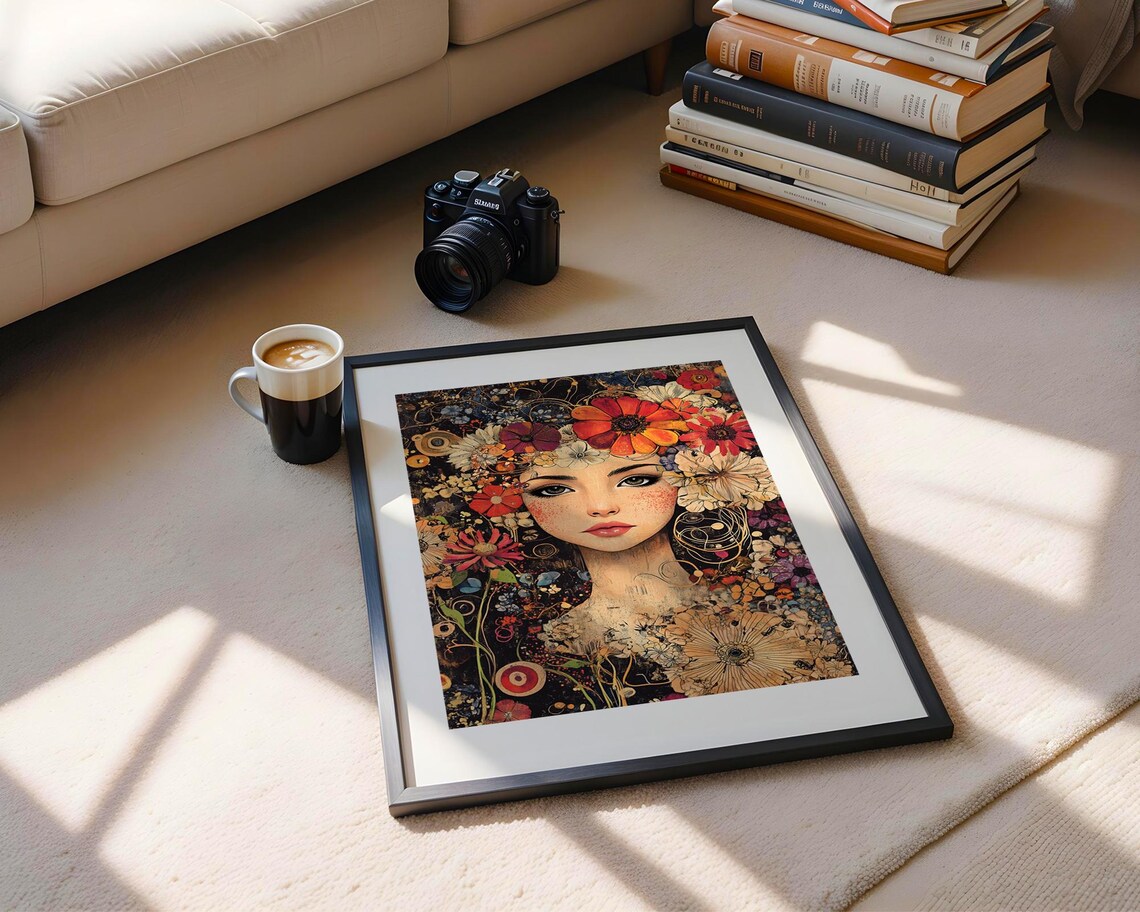 Woman Portrait Blooming Flowers Decorative Art Nouveau Style Poster - Image 6