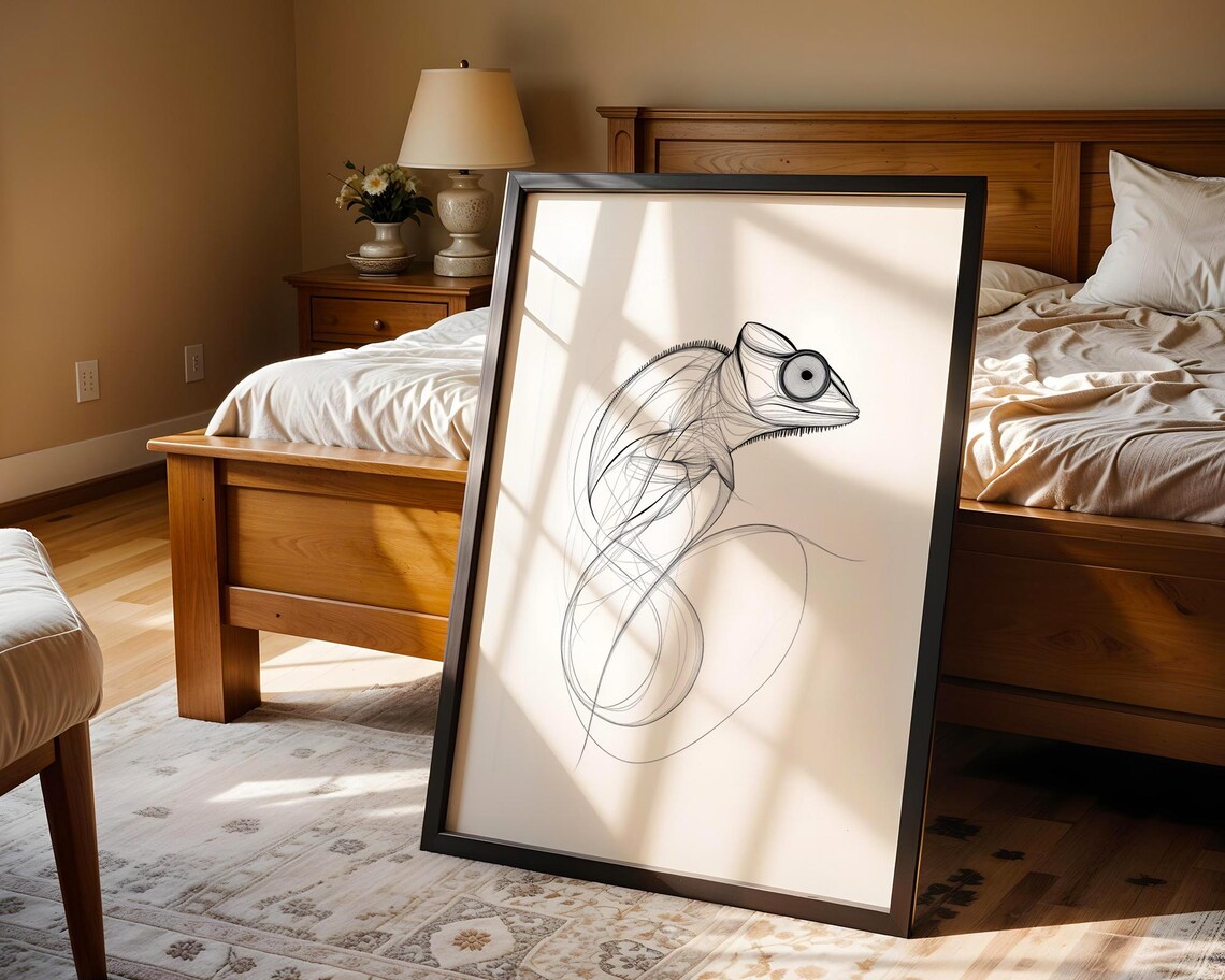 Elegant Chameleon Minimalist Line Art Reptile Drawing Poster - Image 4