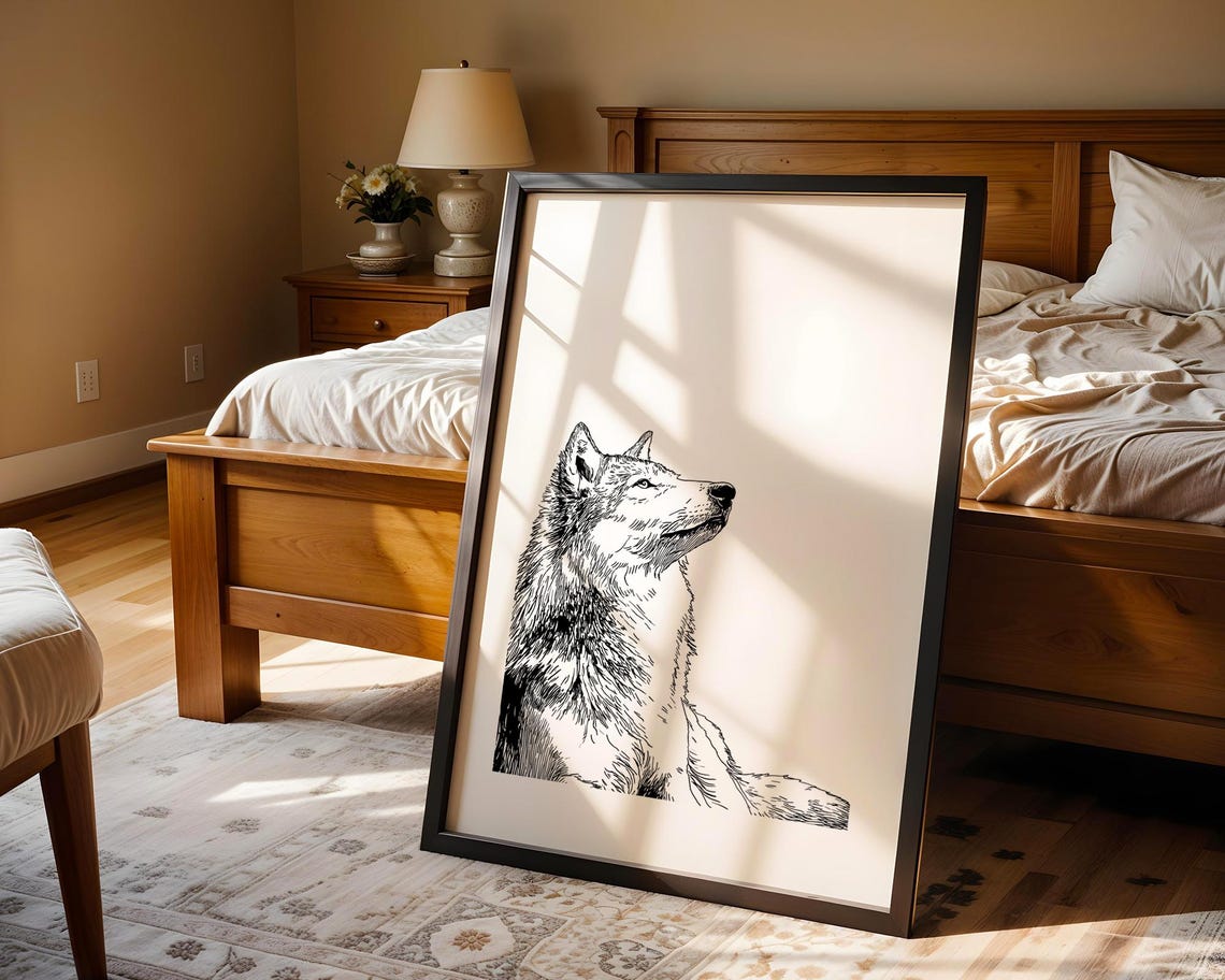 Wild Wolf Pencil Sketch Line Art Animal Illustration Drawing Trendy Poster Wall Print Modern Home Decor Gift - Image 5
