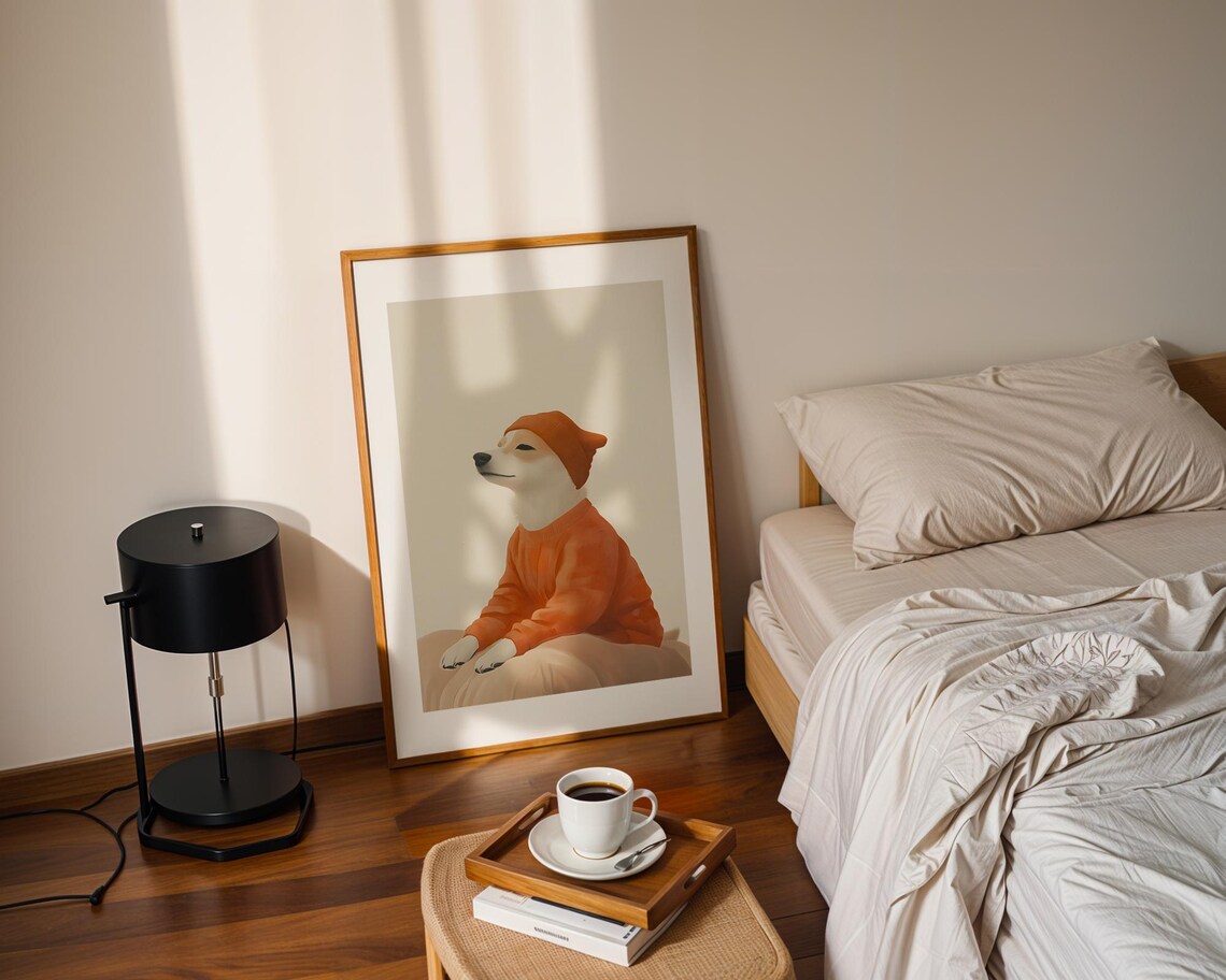 Cozy Shiba Inu Dog In Orange Sweater Portrait Cute Animal Poster - Image 2