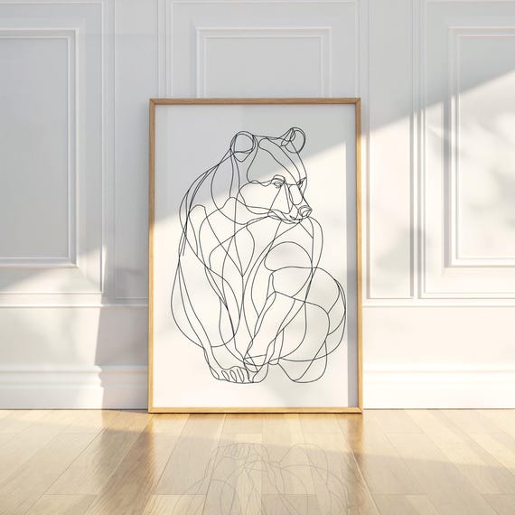 Minimalist Abstract Bear Animal Line Art Pencil Sketch Drawing Trendy Poster Wall Print Modern Home Decor
