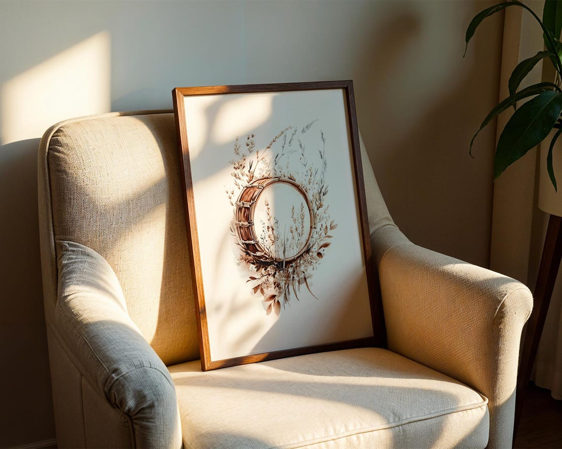 Snare Drum Botanical Wreath Watercolor Music Room Wall Art Decor - Image 2