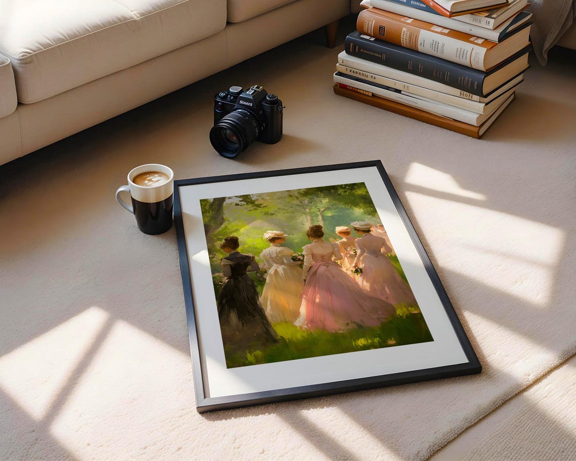 Victorian Ladies In Garden Impressionist Painting Art Poster - Image 5