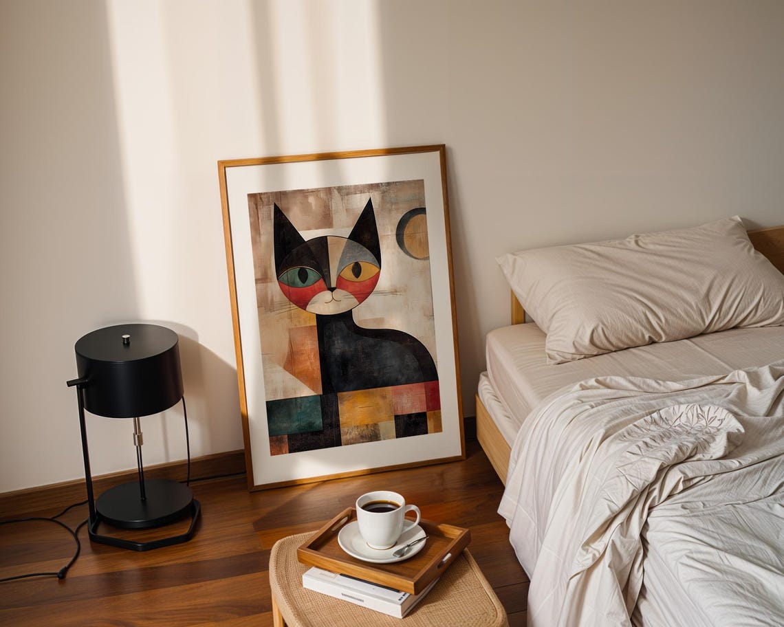 Geometric Cat Mid Century Modern Cubist Style Animal Art Poster - Image 2