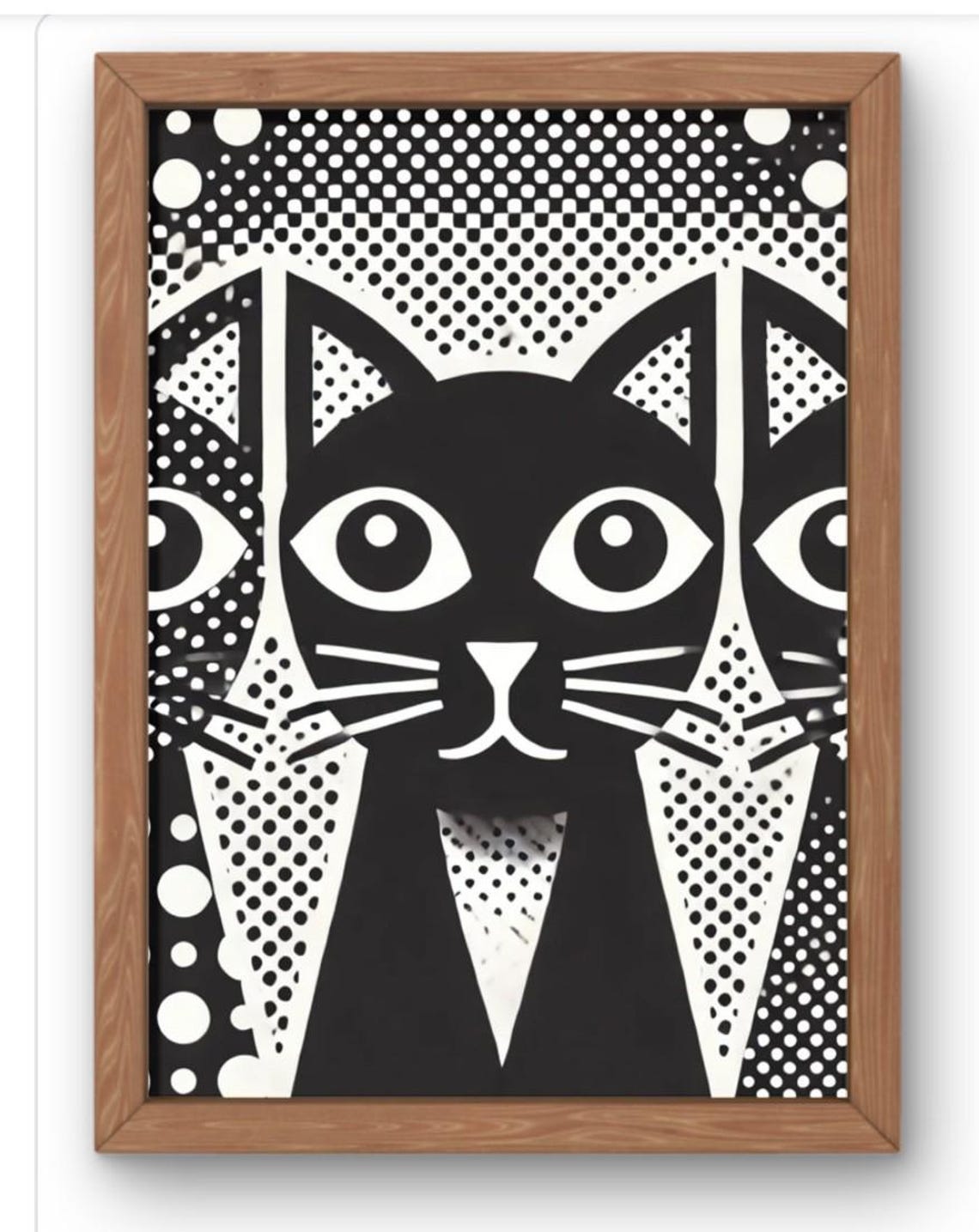 Black White Cat Pop Art Bold Halftone Dot Graphic Wall Poster