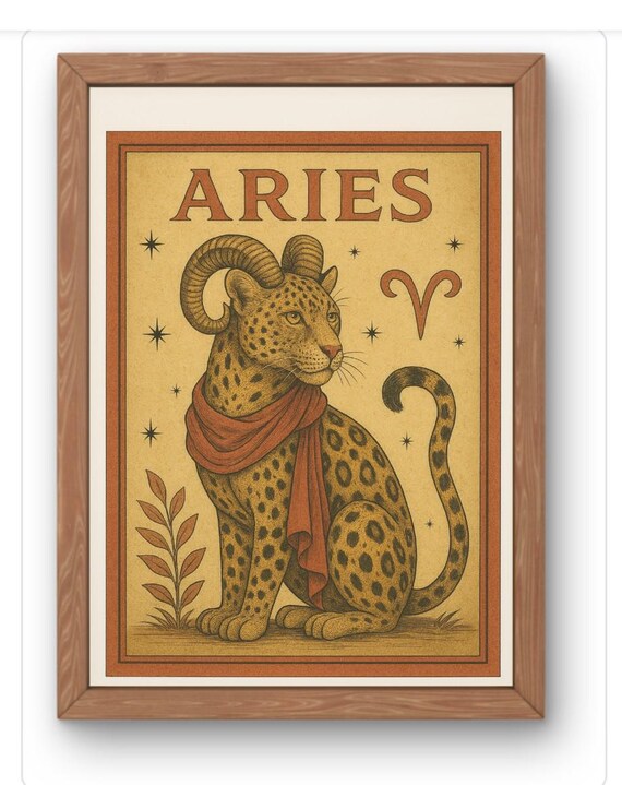 Aries Zodiac Wall Art Wild Cat Astrology Print Gift For Him Or Her Celestial Big Poster Fire Sign Decor Available A5 A1