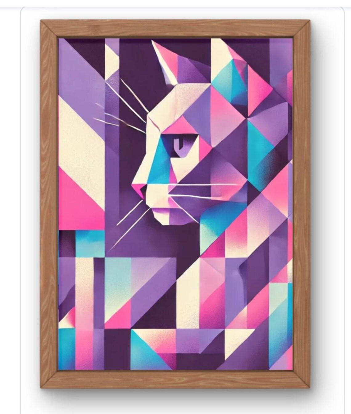 Pink Purple Cubist Cat Profile Geometric Bold Animal Art Poster