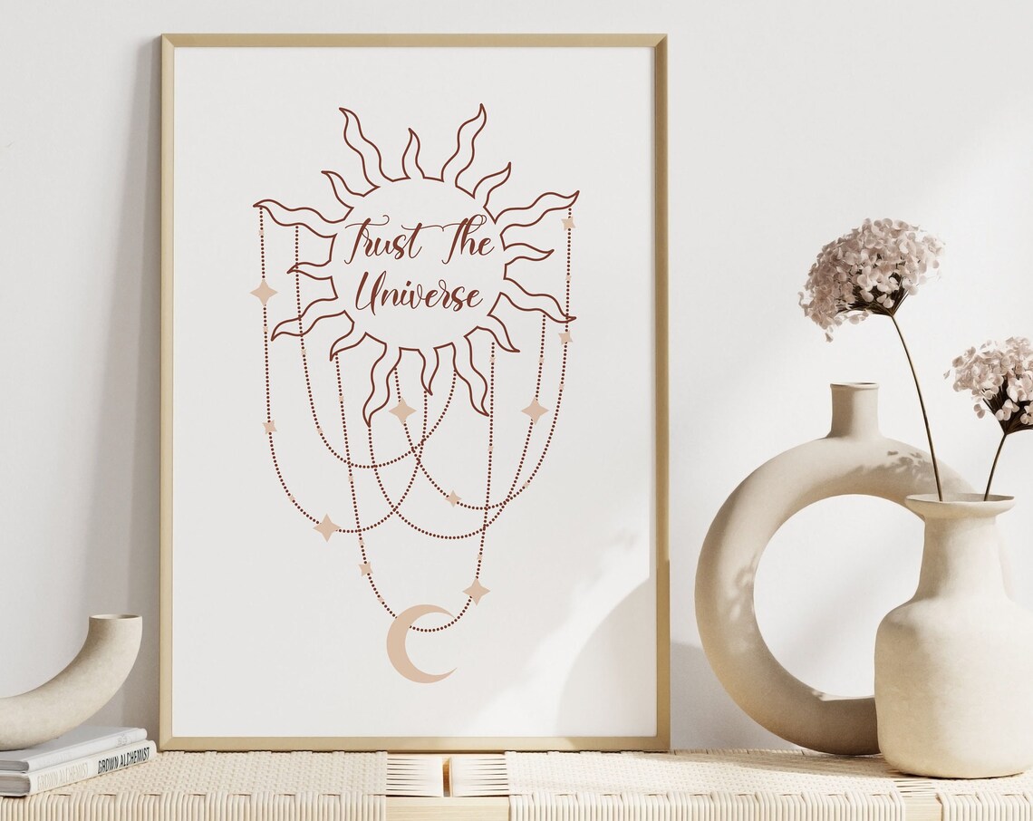Trust The Universe Sun Moon Celestial Line Art Spiritual Wall Art - Image 3