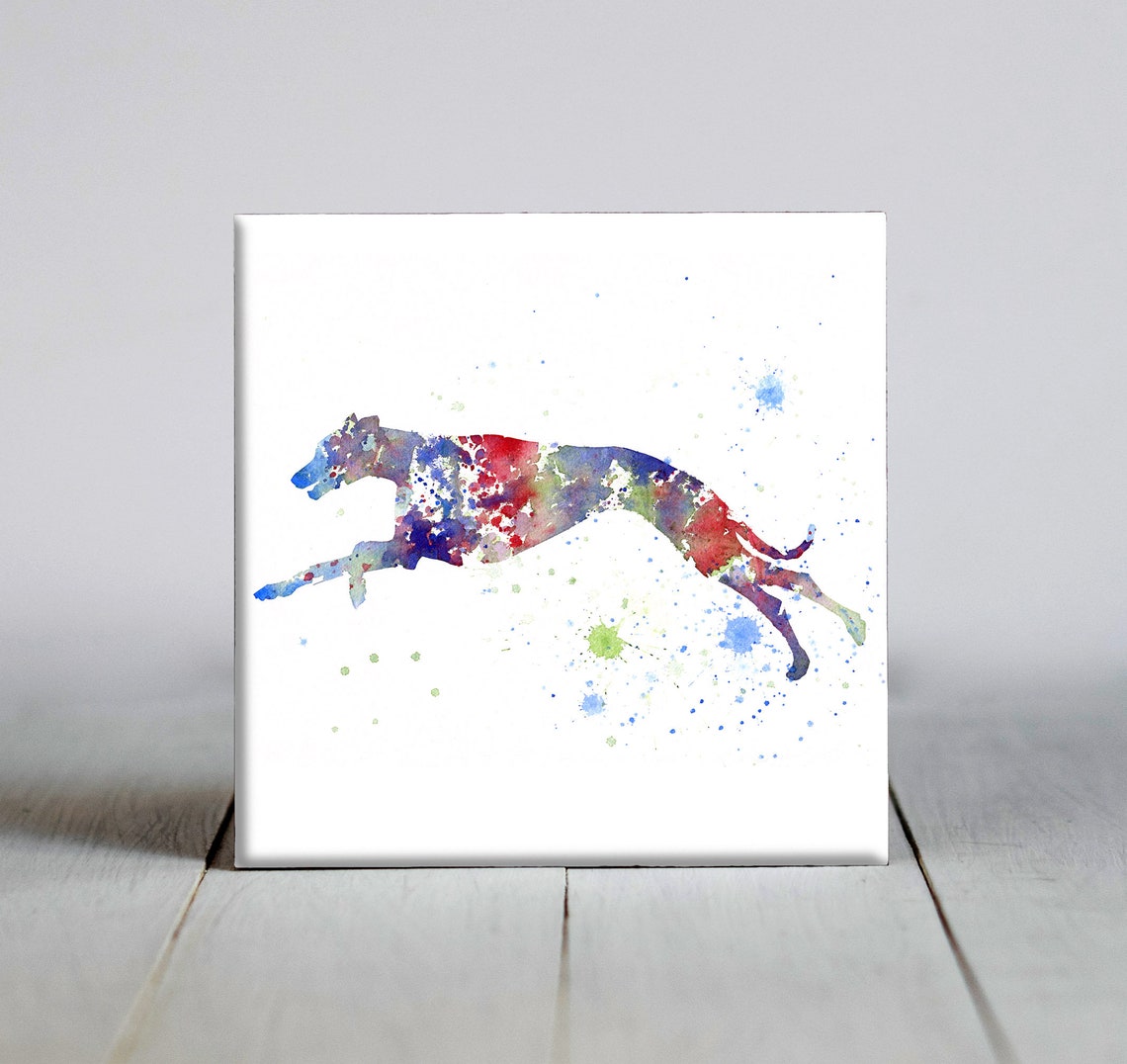 Leaping Rainbow Greyhound Watercolor Sighthound Dog Breed Art Poster