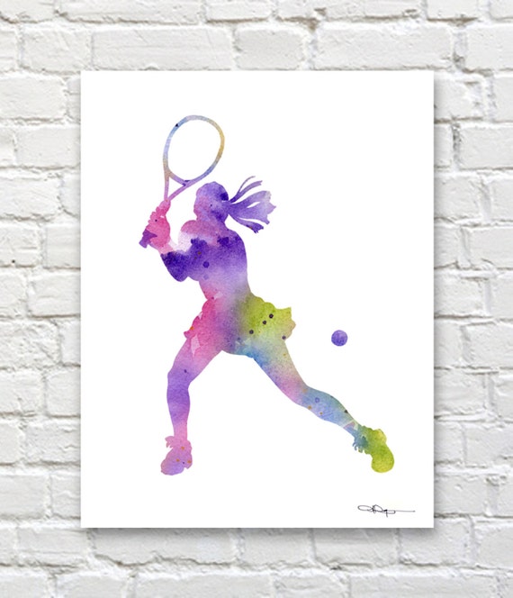 Tennis Player Art Print Abstract Watercolor Painting Wall Decor