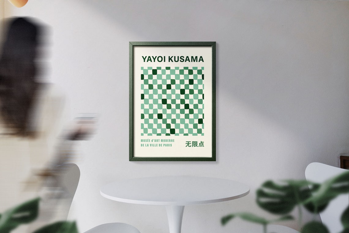 Yayoi Kusama Style Emerald Green Checkerboard Pattern Art Poster - Image 2
