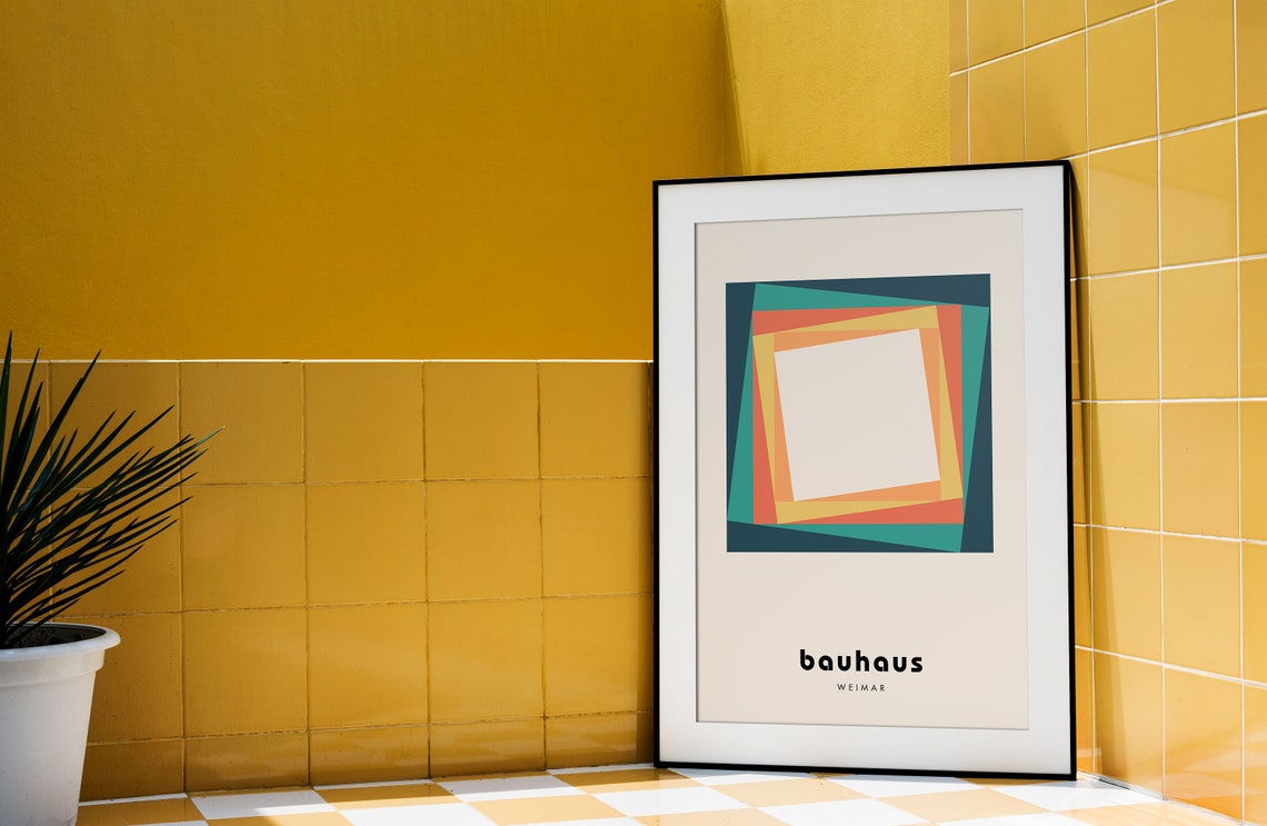 Vintage Retro Teal and Orange Layered Square Bauhaus Weimar Poster - Image 4