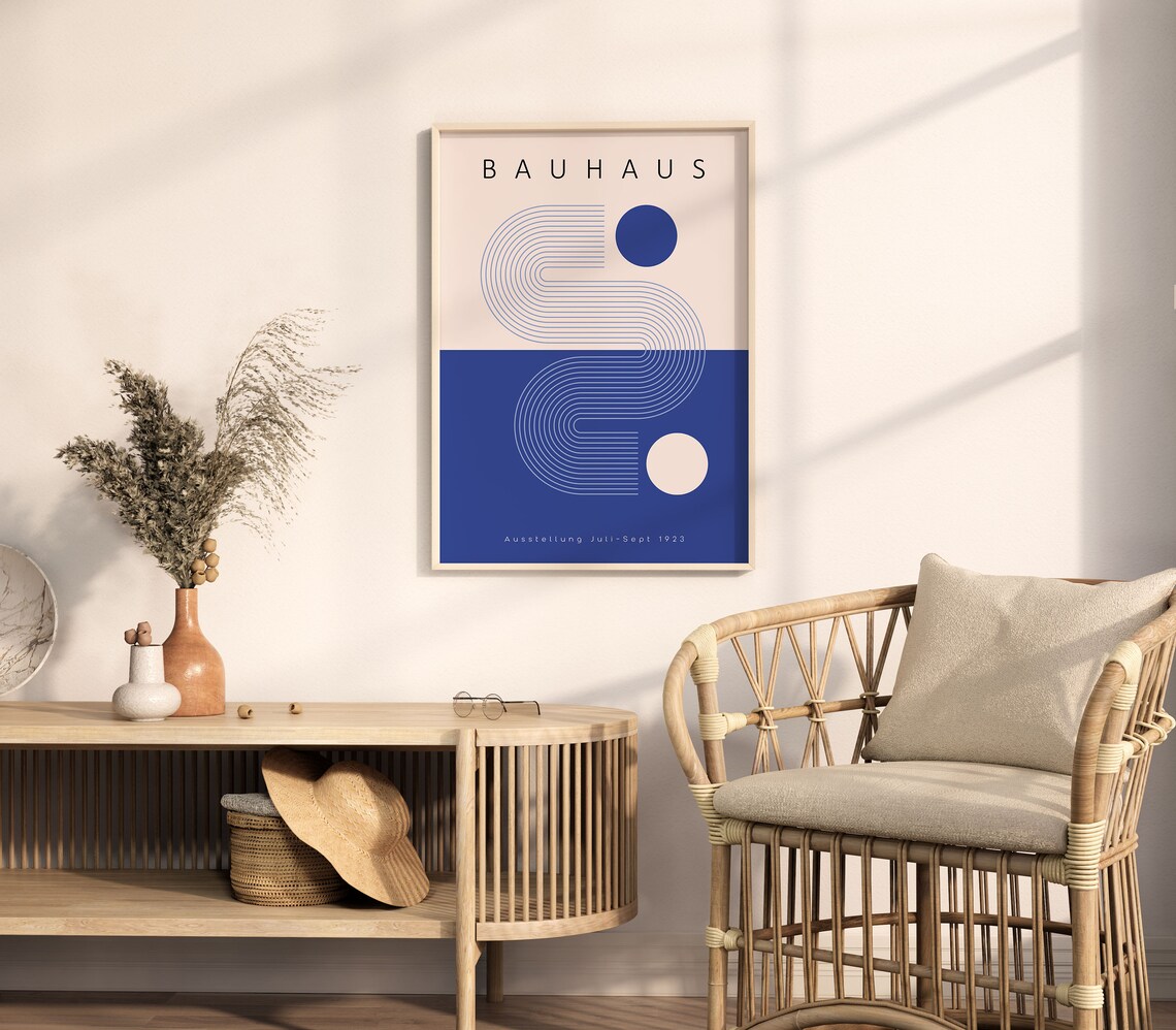 Bauhaus 1923 Exhibition Geometric Abstract Navy Blue Mid Century Poster - Image 5