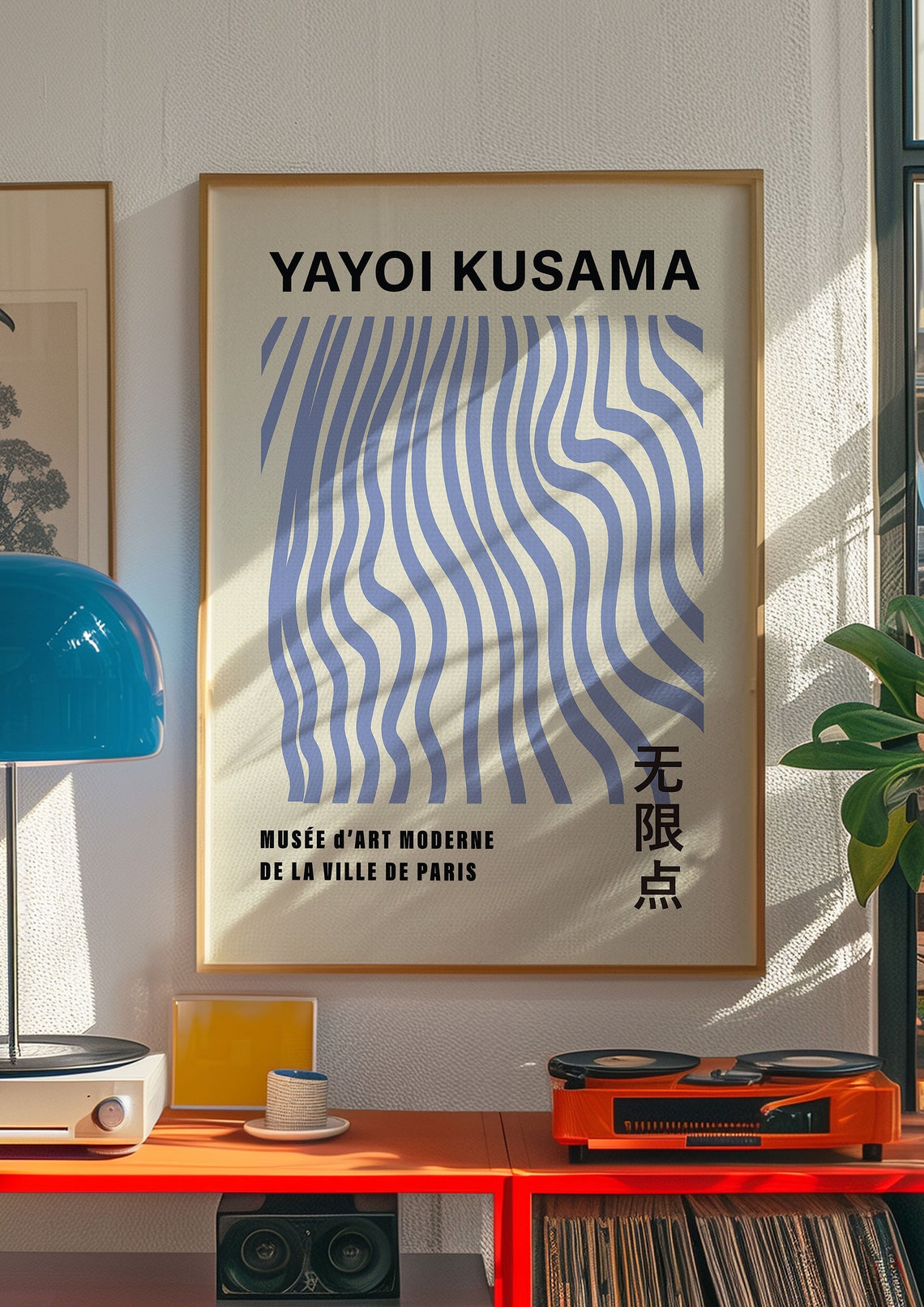 Yayoi Kusama Style Periwinkle Blue Wavy Lines Calm Art Poster - Image 3