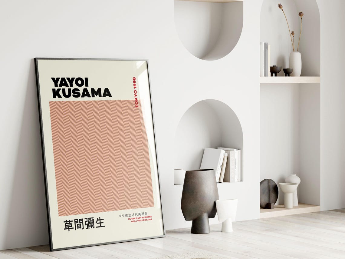 Yayoi Kusama Tokyo 1998 Blush Herringbone Texture Minimalist Poster - Image 4