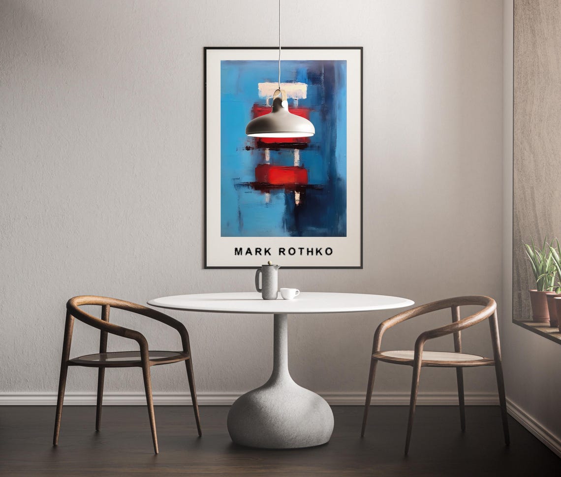 Mark Rothko Style Red and Blue Abstract Geometric Art Poster - Image 3