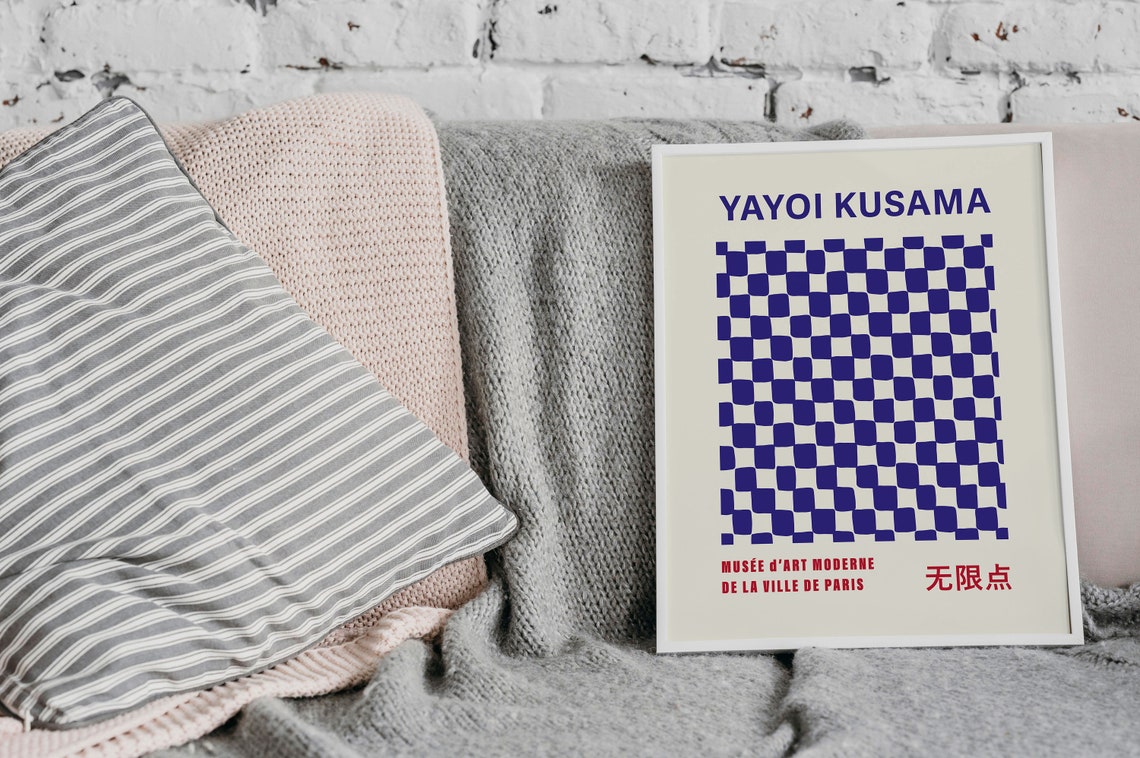 Yayoi Kusama Style Ultramarine Blue Checkered Bold Art Poster - Image 4