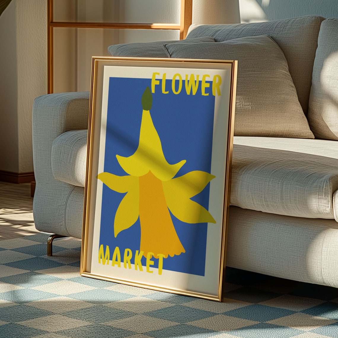 Blue Flower Market Pop Art Poster with Yellow Daffodil Design - Image 3