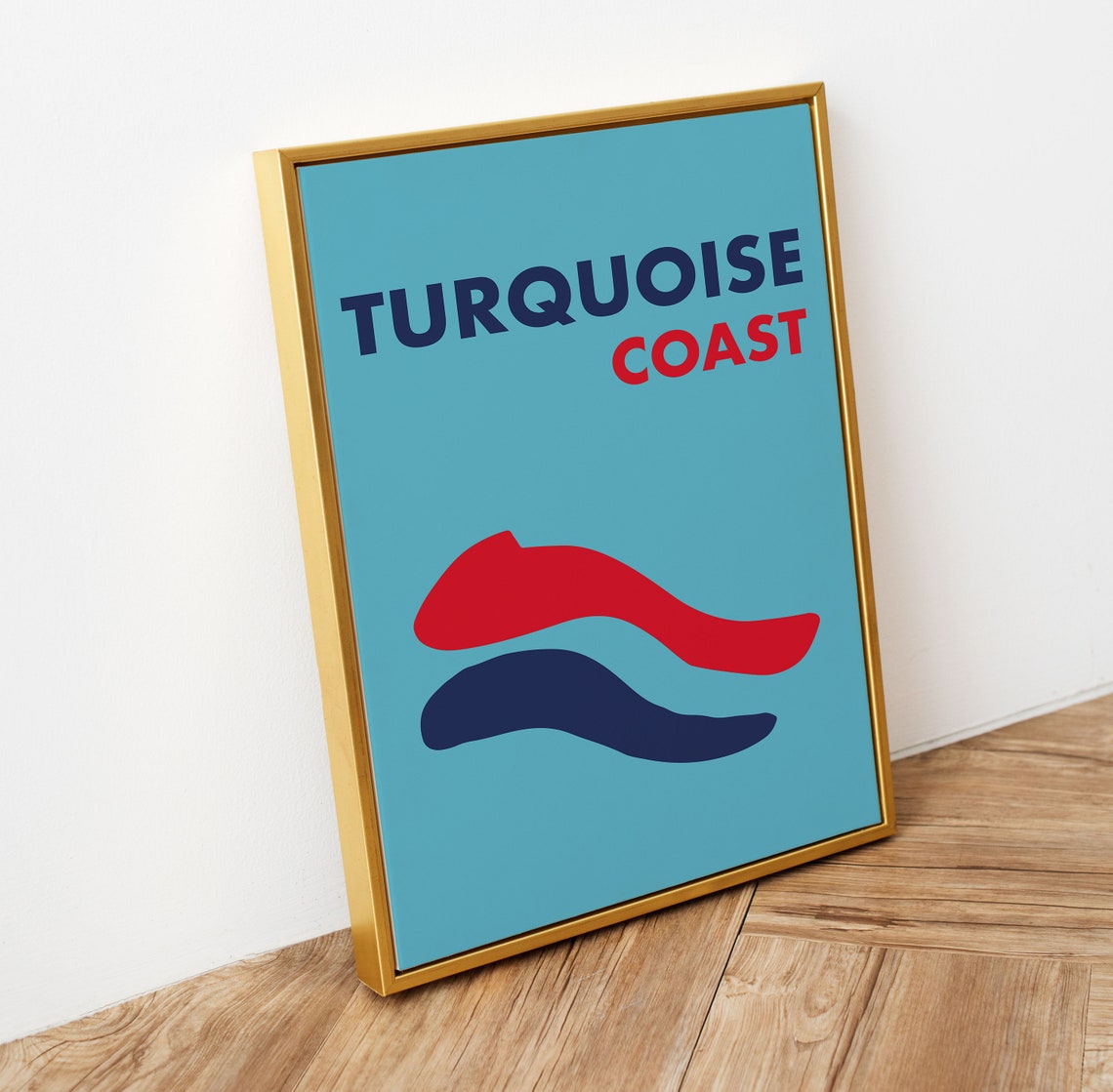 Turquoise Coast Turkey Travel Poster Sky Blue With Red Navy Waves - Image 2