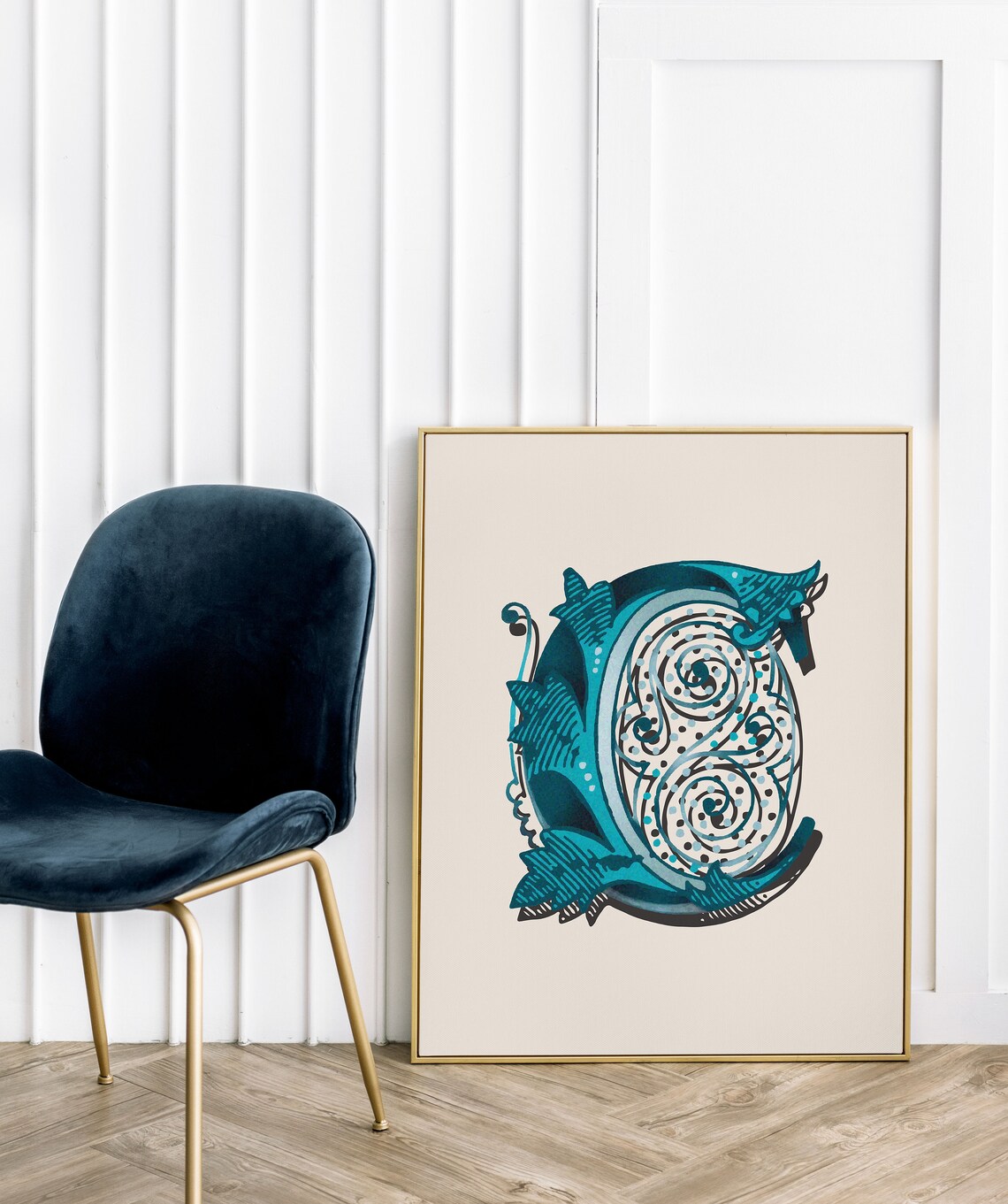 Letter C Teal Paisley Doodle Alphabet Typography Nursery Wall Decor Poster - Image 5