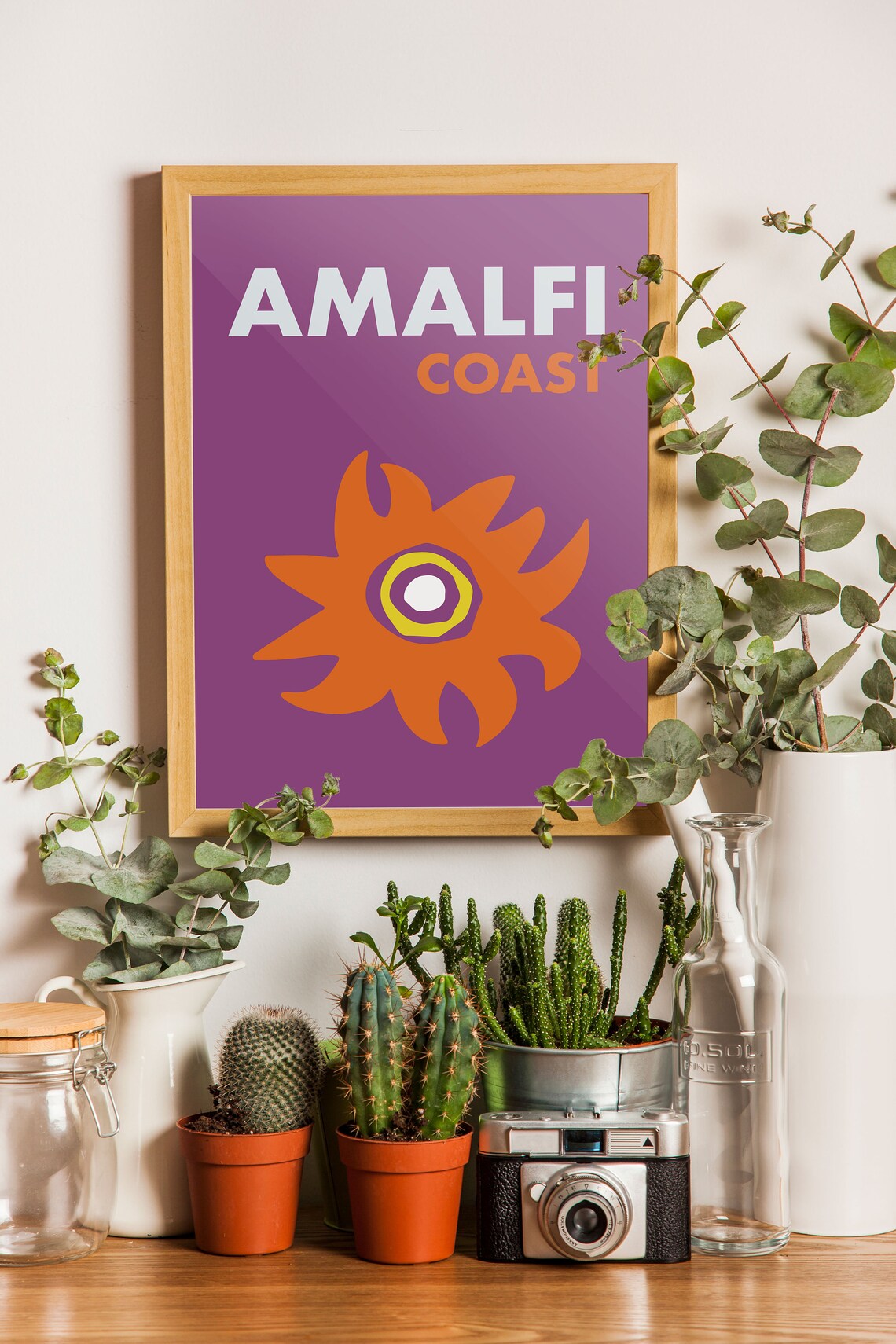 Amalfi Coast Purple Orange Sun Graphic Modern Italy Travel Poster - Image 3