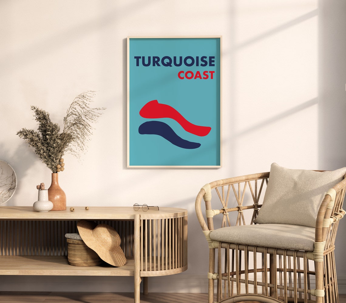 Turquoise Coast Turkey Travel Poster Sky Blue With Red Navy Waves - Image 5