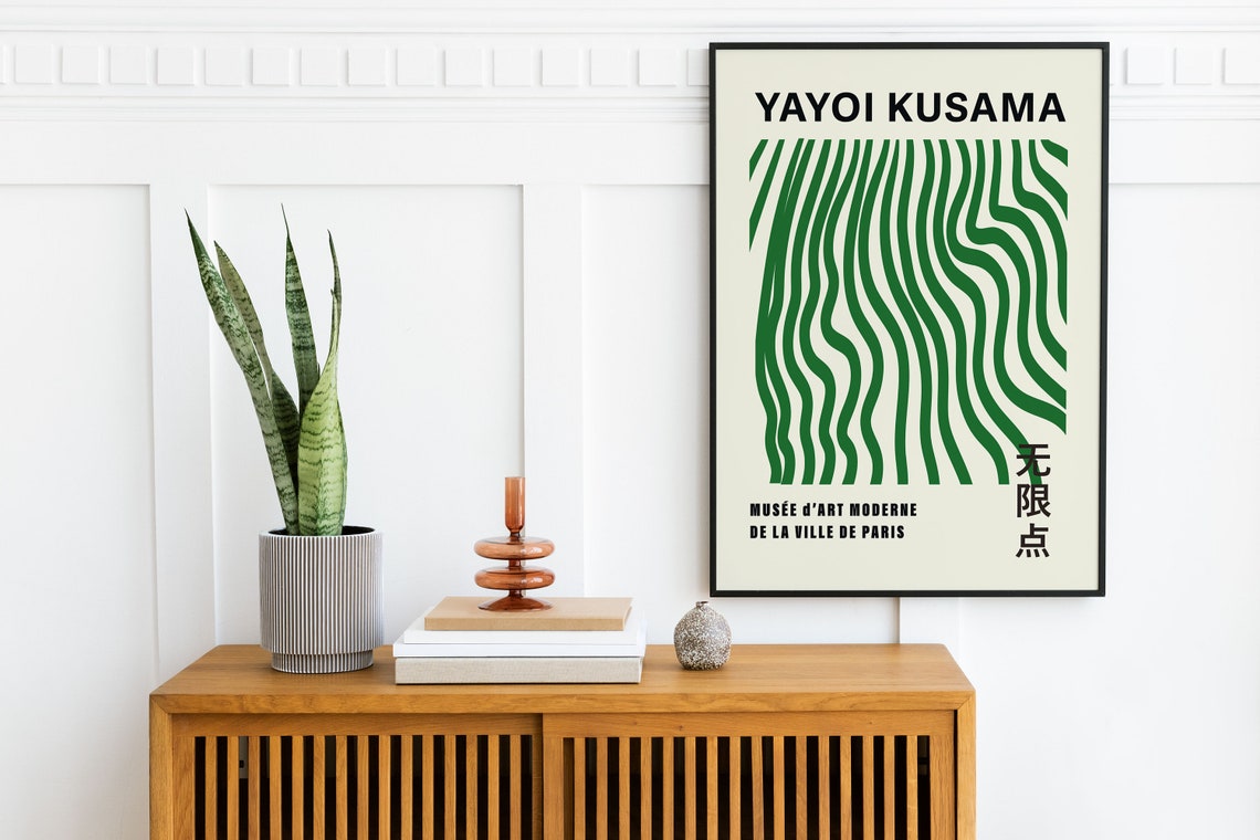 Yayoi Kusama Style Emerald Green Flowing Stripe Gallery Art Poster - Image 4