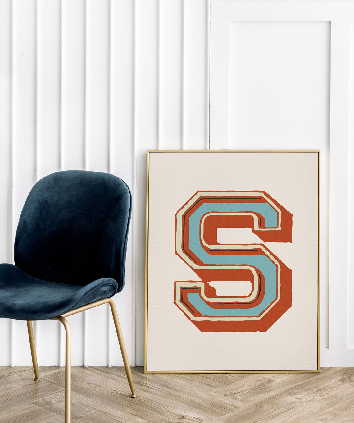 Letter S Rust Orange Teal Varsity Alphabet Typography Eclectic Room Poster - Image 3