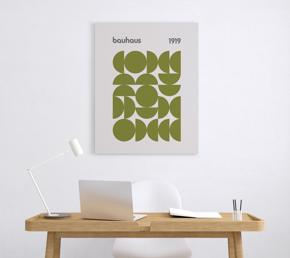 Bauhaus Olive Green Circle Grid 1919 Minimalist Geometric Poster - Image 3