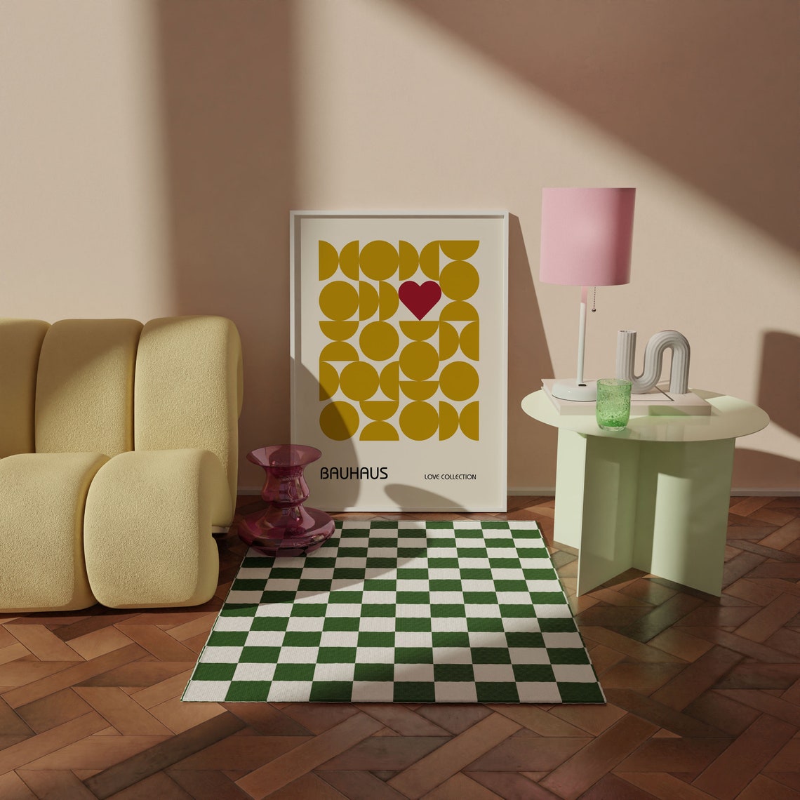 Ochre Yellow Geometric Circle Heart Bauhaus Love Collection Poster - Image 4