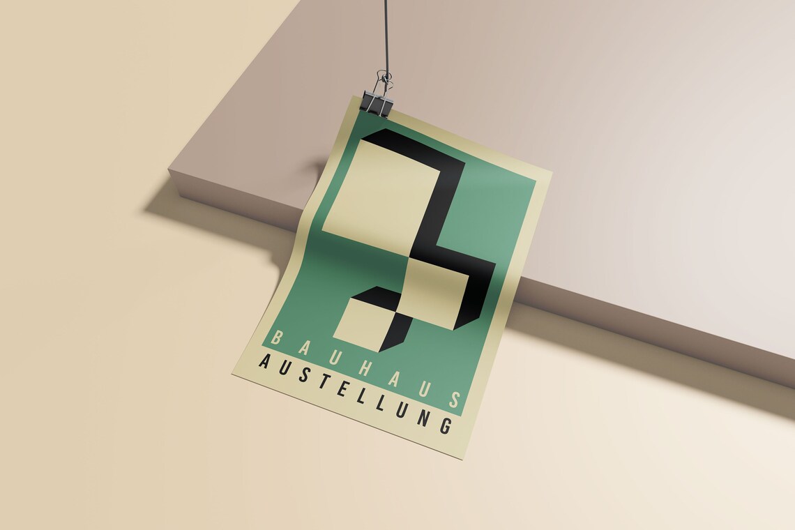 Bauhaus Ausstellung Poster Green Black 3D Geometric Blocks Art Deco - Image 2