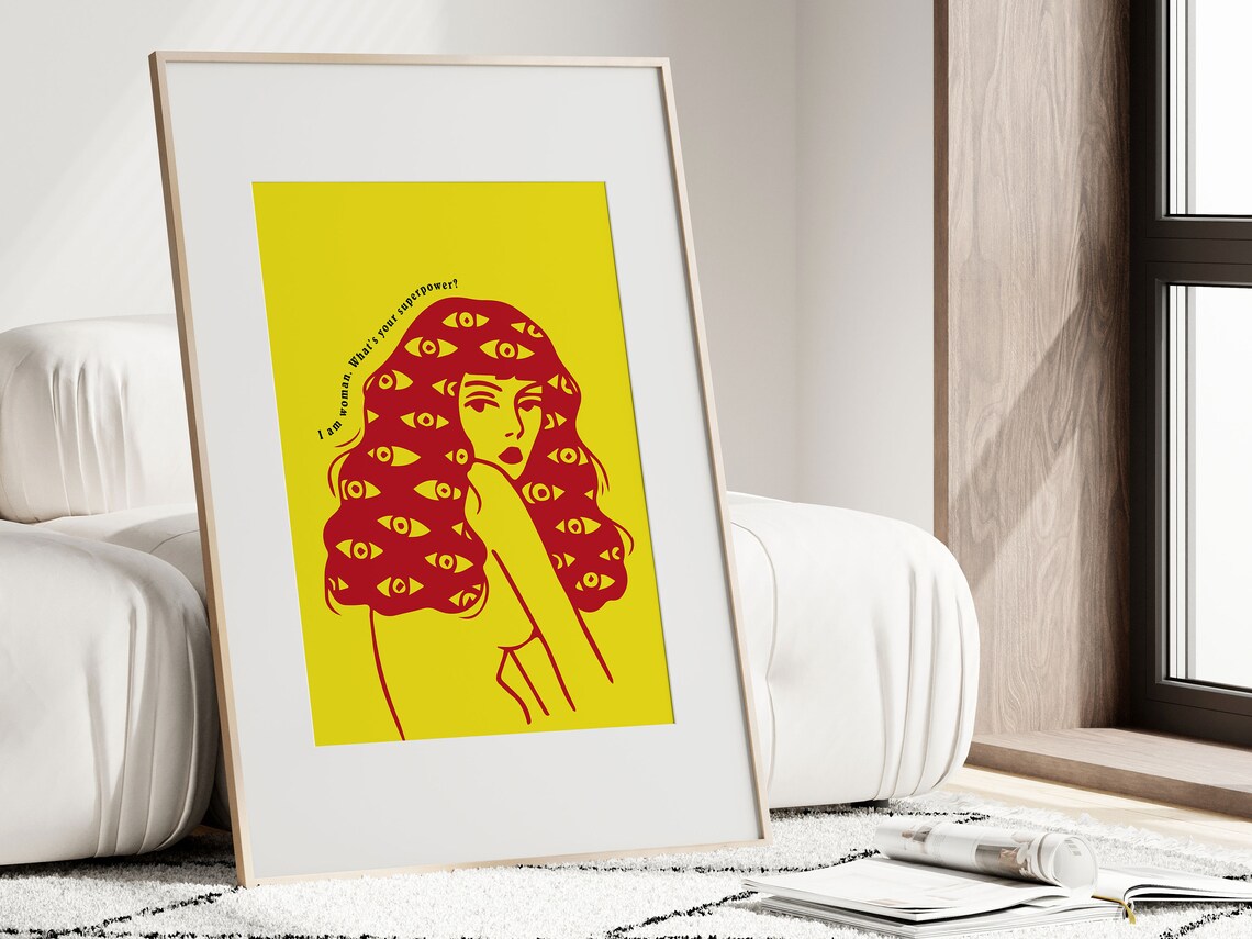 Yellow Empowering Woman Pop Art Quote with Watching Eyes Poster - Image 4