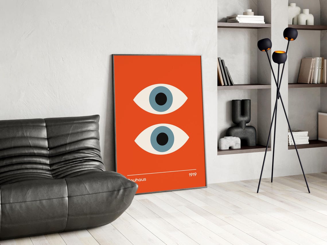 Bauhaus 1919 Double Eye Poster Burnt Orange with Slate Blue Iris - Image 5